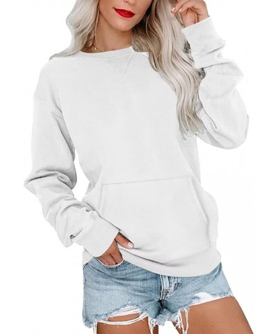 Womens Long Sleeve Sweatshirt Casual Crewneck Cute Pullover Tops Lightweight Sweatshirt with Pocket White $16.42 Activewear