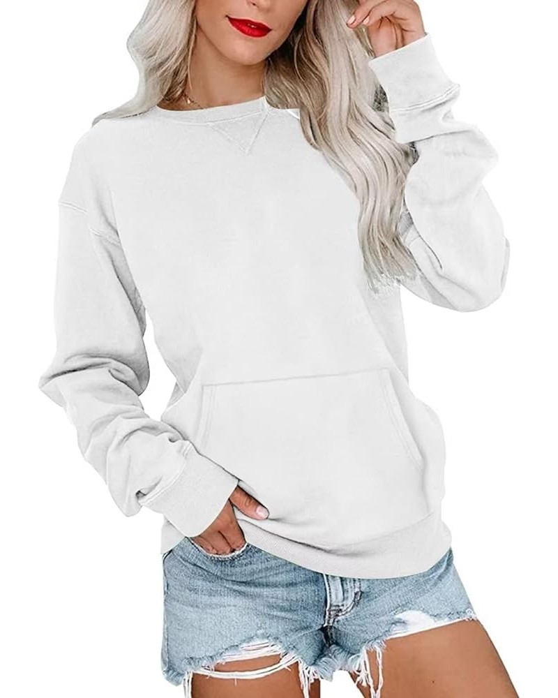 Womens Long Sleeve Sweatshirt Casual Crewneck Cute Pullover Tops Lightweight Sweatshirt with Pocket White $16.42 Activewear