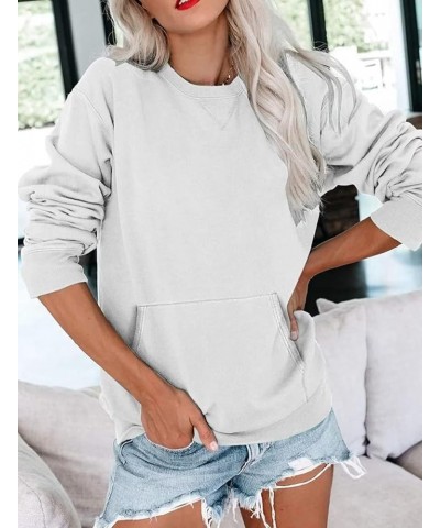 Womens Long Sleeve Sweatshirt Casual Crewneck Cute Pullover Tops Lightweight Sweatshirt with Pocket White $16.42 Activewear