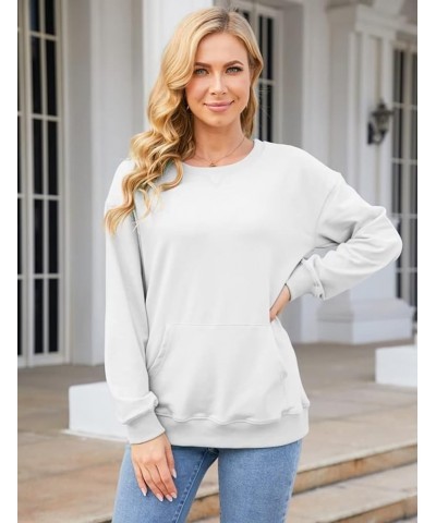 Womens Long Sleeve Sweatshirt Casual Crewneck Cute Pullover Tops Lightweight Sweatshirt with Pocket White $16.42 Activewear