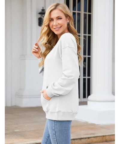 Womens Long Sleeve Sweatshirt Casual Crewneck Cute Pullover Tops Lightweight Sweatshirt with Pocket White $16.42 Activewear