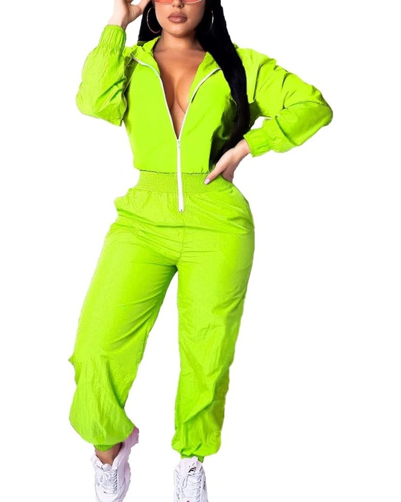 Women's Pullover Hoodies Jumpsuit Zipper Jacket Windbreaker Elastic Waistband Pants One Piece Outfits Tracksuit Set C4 Green ...