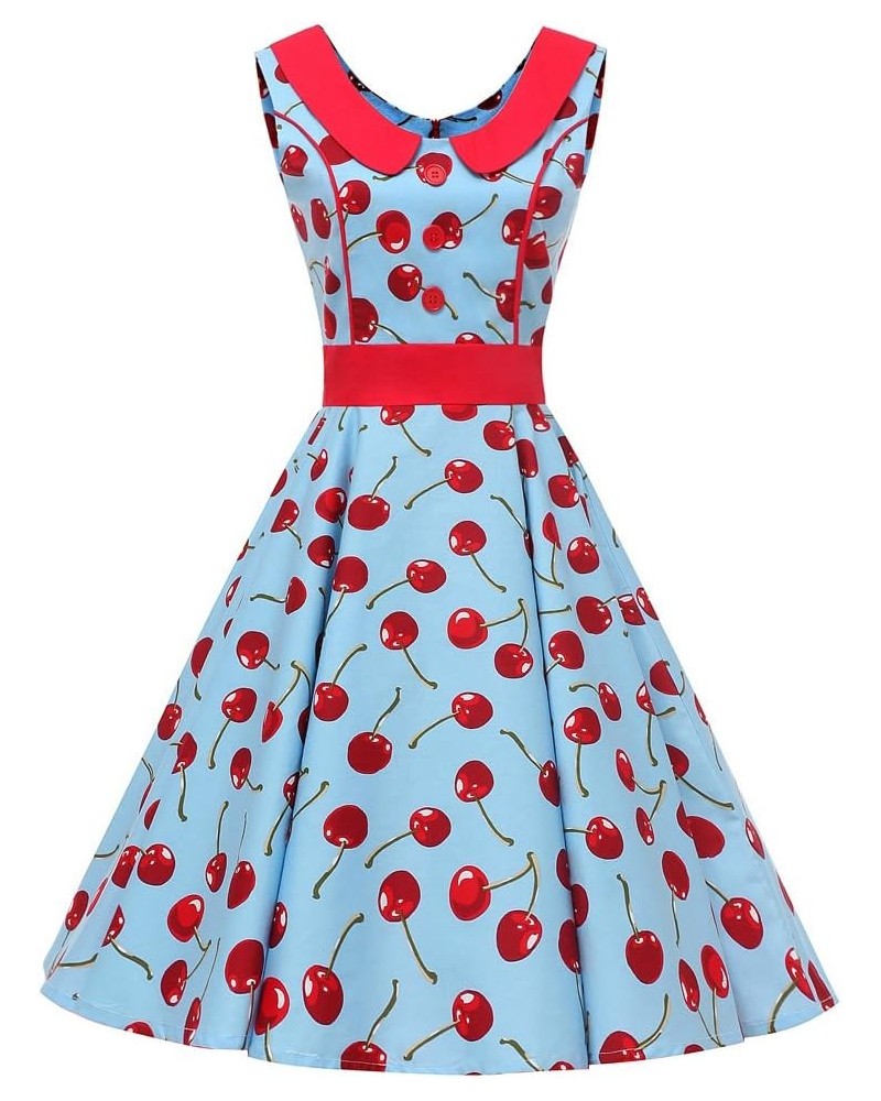 50's Retro Cocktail Summer Tea Dress Women's Rock Floral Polka Dot Dress Swing Party Dress Blue Cherry $15.20 Dresses