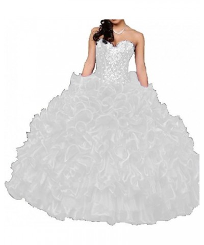 Women's Sweetheart Crystal Ruffles Ball Gown Long Quinceanera Dress White $57.28 Dresses