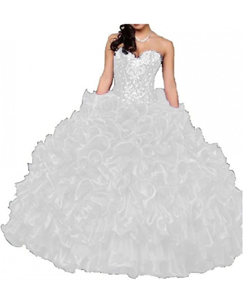 Women's Sweetheart Crystal Ruffles Ball Gown Long Quinceanera Dress White $57.28 Dresses