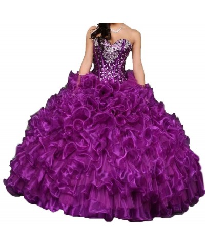 Women's Sweetheart Crystal Ruffles Ball Gown Long Quinceanera Dress White $57.28 Dresses