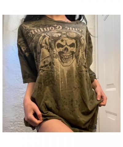 Womens Y2K Top Gothic E-Girls Summer Sexy Streetwear Cartoon Graphic Print Harajuku Short Sleeve Shirt Grunge Skull Cyan $6.1...