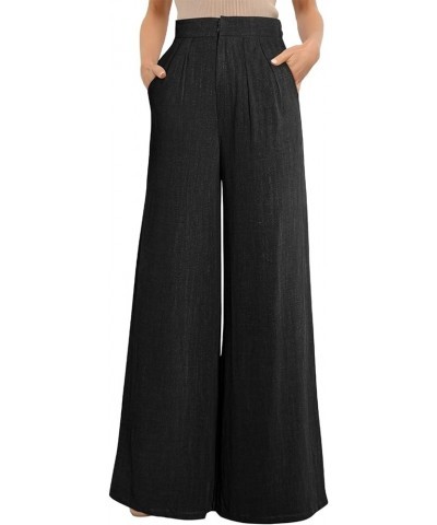 Women's Wide Leg Linen Pants Dressy Casual Elastic High Waisted Palazzo Pants Loose Flowy Trousers with Pockets B Black $10.7...