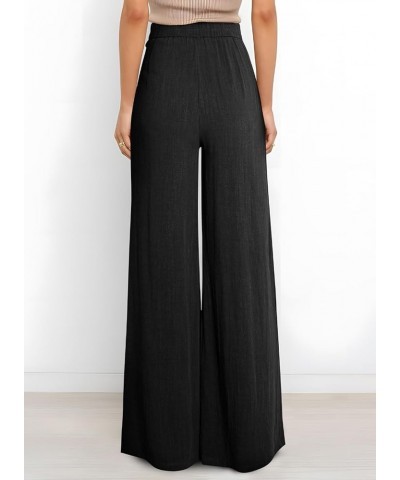 Women's Wide Leg Linen Pants Dressy Casual Elastic High Waisted Palazzo Pants Loose Flowy Trousers with Pockets B Black $10.7...