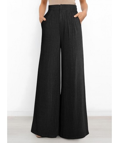 Women's Wide Leg Linen Pants Dressy Casual Elastic High Waisted Palazzo Pants Loose Flowy Trousers with Pockets B Black $10.7...