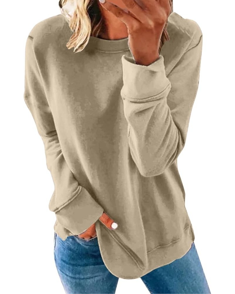 Top for Women,Womens Sweatshirts Long Sleeve Crew Neck Pullover Sweatshirt Casual Outfits 2023 Fall Clothes 2-khaki $10.25 Ho...