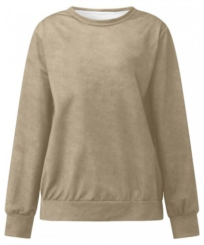 Top for Women,Womens Sweatshirts Long Sleeve Crew Neck Pullover Sweatshirt Casual Outfits 2023 Fall Clothes 2-khaki $10.25 Ho...