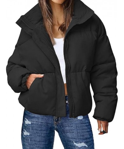 Womens Padded Puffer Jacket Winter Warm Full Zip Long Sleeve Quilted Casual Outerwear Coat with Pocket Black $29.11 Jackets