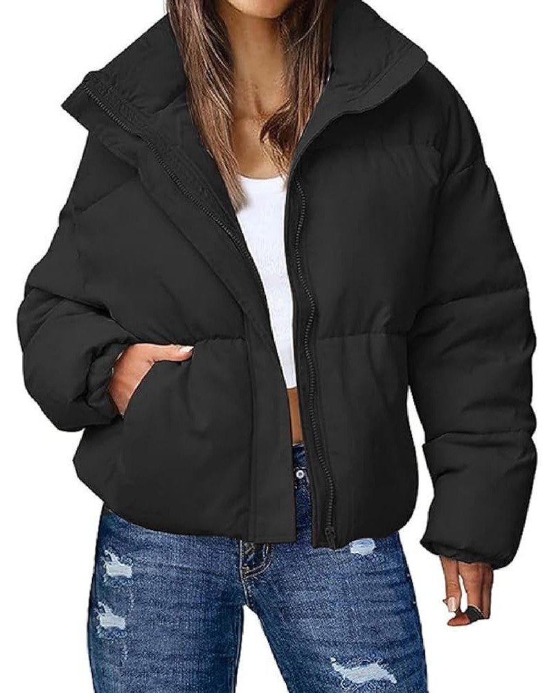 Womens Padded Puffer Jacket Winter Warm Full Zip Long Sleeve Quilted Casual Outerwear Coat with Pocket Black $29.11 Jackets