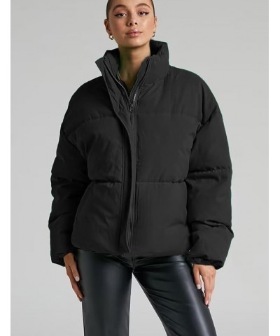 Womens Padded Puffer Jacket Winter Warm Full Zip Long Sleeve Quilted Casual Outerwear Coat with Pocket Black $29.11 Jackets