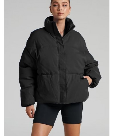 Womens Padded Puffer Jacket Winter Warm Full Zip Long Sleeve Quilted Casual Outerwear Coat with Pocket Black $29.11 Jackets