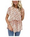 Women's Summer Tops Short Sleeve Round Neck Floral Print Shirt Tunic Blouse K11-flame Orange $13.99 Blouses