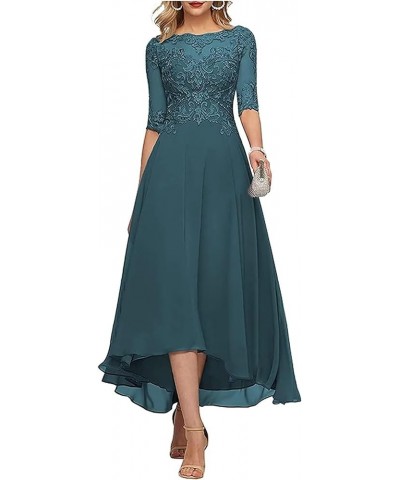 Lace Appliques Mother of The Bride Dress 3/4 Sleeves A line Tea Length Chiffon Formal Wedding Party Prom Gowns for Women Teal...