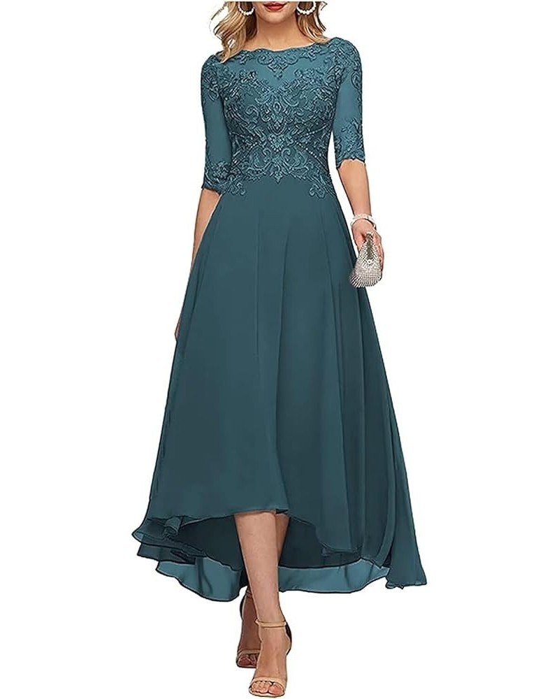 Lace Appliques Mother of The Bride Dress 3/4 Sleeves A line Tea Length Chiffon Formal Wedding Party Prom Gowns for Women Teal...