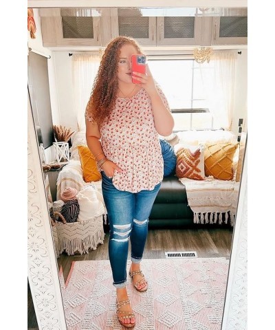 Women's Summer Tops Short Sleeve Round Neck Floral Print Shirt Tunic Blouse K11-flame Orange $13.99 Blouses