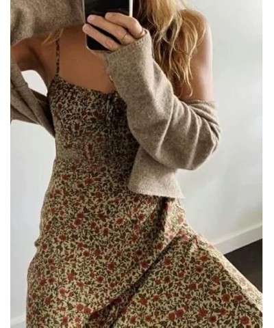 Women's Floral Dress Low-Cut Square Neck Spaghetti Strap Tie Bodycorn Dresses Yellow/Red $23.99 Dresses