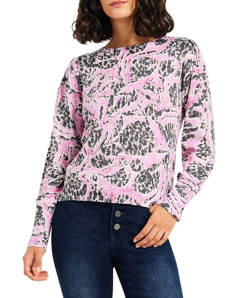 Women's Petal Dot Femme Sleeve Sweater Pink Multi $33.81 Sweaters