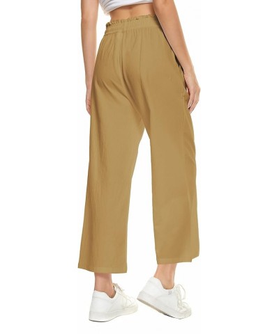 Womens Wide Leg Linen Pants High Waisted Drawstring 100% Linen Flowy Crop Trousers with Pockets Yellow $22.35 Pants