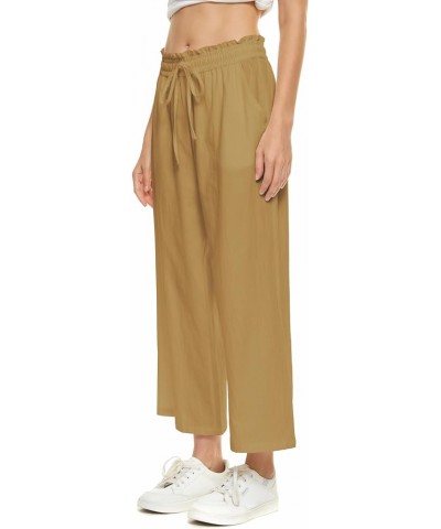 Womens Wide Leg Linen Pants High Waisted Drawstring 100% Linen Flowy Crop Trousers with Pockets Yellow $22.35 Pants