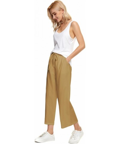 Womens Wide Leg Linen Pants High Waisted Drawstring 100% Linen Flowy Crop Trousers with Pockets Yellow $22.35 Pants