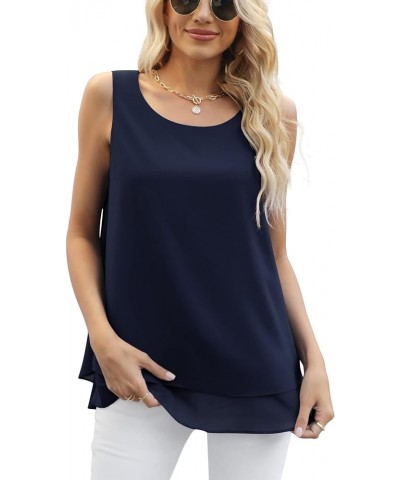 Women's Sleeveless Chiffon Tank Top Double Layers Casual Blouse Tunic Navy Blue $13.12 Tanks