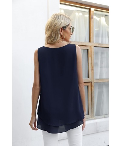 Women's Sleeveless Chiffon Tank Top Double Layers Casual Blouse Tunic Navy Blue $13.12 Tanks