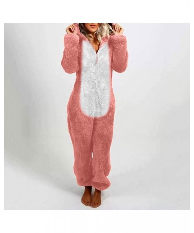 Sherpa Jumpsuit Women Women's Fuzzy Pajamas Long Sleeve Adult Cat Onesie Pajamas Winter Rompers Sleepwear Bear Costume Pink O...