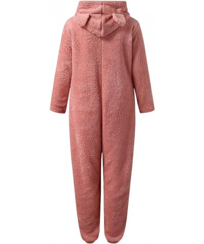 Sherpa Jumpsuit Women Women's Fuzzy Pajamas Long Sleeve Adult Cat Onesie Pajamas Winter Rompers Sleepwear Bear Costume Pink O...