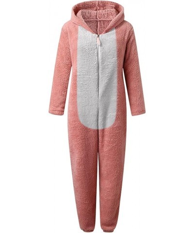 Sherpa Jumpsuit Women Women's Fuzzy Pajamas Long Sleeve Adult Cat Onesie Pajamas Winter Rompers Sleepwear Bear Costume Pink O...