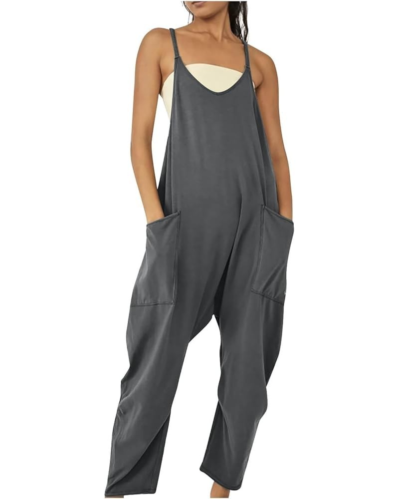 Womens Jumpsuits Casual Summer Spaghetti Strap Sleeveless Baggy Fashion Overalls Long Pant Rompers with Pockets Gray-2 $8.69 ...