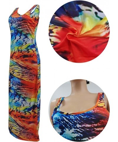 Women's Casual Dress Sleeveless Sexy Vintage Floral Stripe Tie Dye Sundress Beach Boho Bodycon Maxi Long Dress M5 Orange $19....