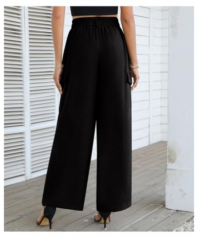 Women's Casual Wide Leg Cargo Pants with 4 Pockets High Waist Work Wide-Leg Baggy Pants 01black $10.50 Pants