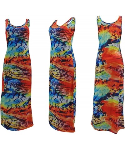 Women's Casual Dress Sleeveless Sexy Vintage Floral Stripe Tie Dye Sundress Beach Boho Bodycon Maxi Long Dress M5 Orange $19....