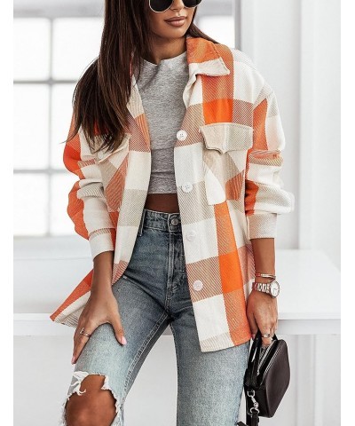 Women's Casual Plaid Flannel Tartan Shirt Long Sleeve Button Down Checked Shacket Jacket Orange $16.80 Blouses