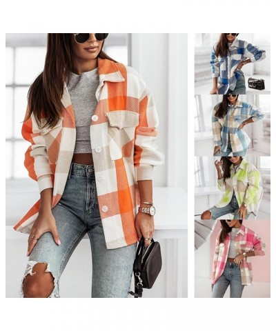 Women's Casual Plaid Flannel Tartan Shirt Long Sleeve Button Down Checked Shacket Jacket Orange $16.80 Blouses