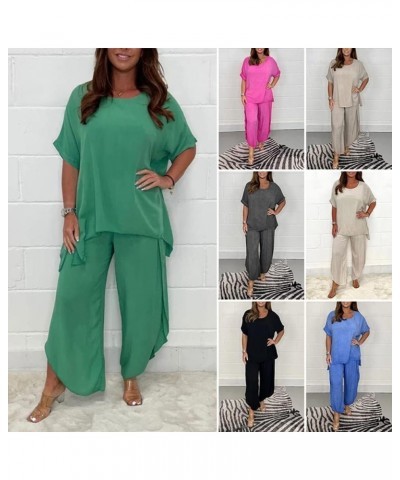 2023 New Sleeve Trouser Set for Women, 2-Piece Sleeved Trouser Suit, Loose Fit Short Sleeve Top Style Fashion Set Rose Red Me...