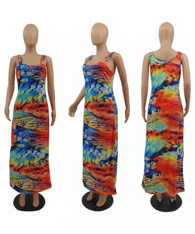 Women's Casual Dress Sleeveless Sexy Vintage Floral Stripe Tie Dye Sundress Beach Boho Bodycon Maxi Long Dress M5 Orange $19....