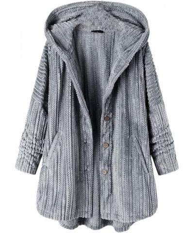 Women Button Down Long Hooded Quilted Jackets Cardigan Oversized Winter Plus Size Cable Coats with Pockets Plushgrey $21.00 J...