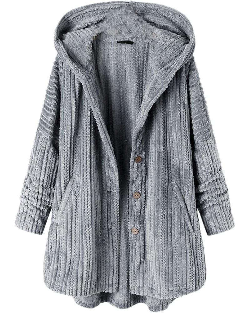 Women Button Down Long Hooded Quilted Jackets Cardigan Oversized Winter Plus Size Cable Coats with Pockets Plushgrey $21.00 J...