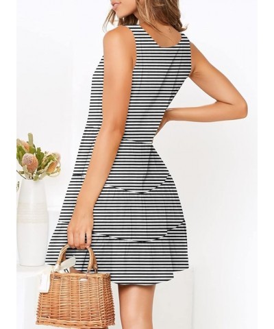 Women's Casual T-Shirt Dresses Sleeveless V Neck Button Down A Line Loose Swing Short Dress with Pockets Striped-black $18.21...