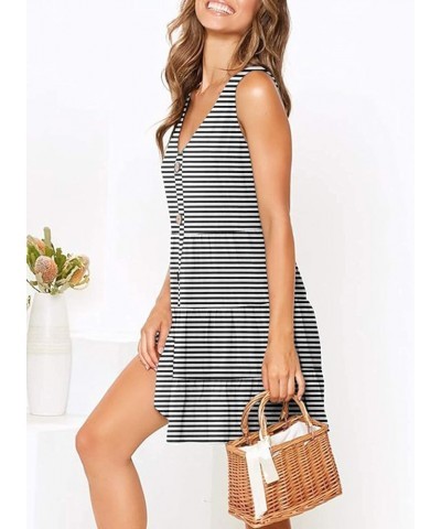 Women's Casual T-Shirt Dresses Sleeveless V Neck Button Down A Line Loose Swing Short Dress with Pockets Striped-black $18.21...