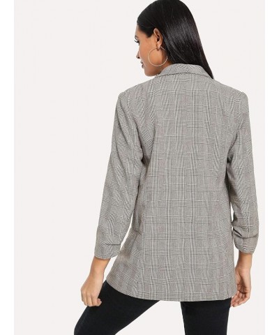 Women's Long Sleeve Open Front Leopard Print Blazer Grey Plaid $18.06 Blazers