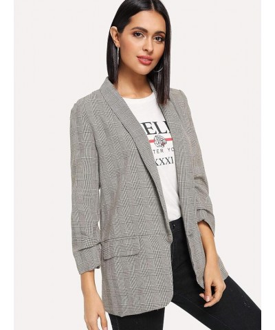 Women's Long Sleeve Open Front Leopard Print Blazer Grey Plaid $18.06 Blazers