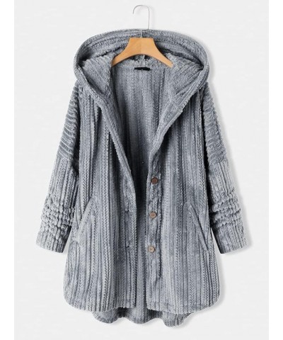 Women Button Down Long Hooded Quilted Jackets Cardigan Oversized Winter Plus Size Cable Coats with Pockets Plushgrey $21.00 J...