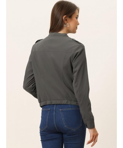 Women's Lightweight Classic Casual Stand Collar Pocket Short Biker Moto Jacket Dark Grey $28.79 Jackets